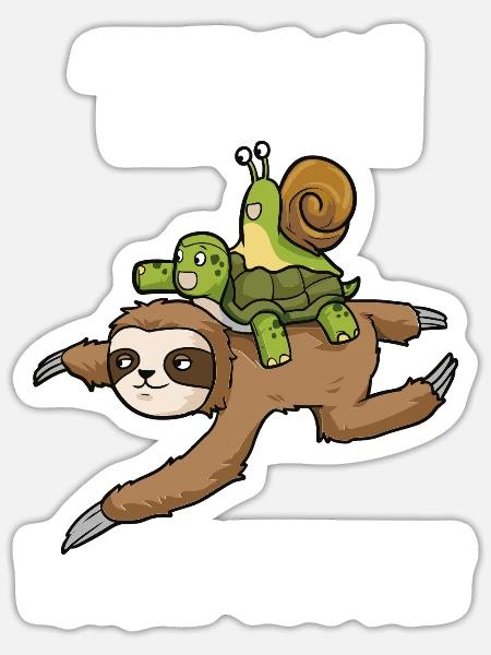 Team Home Office Faultier Schildkröte Schnecke - Sticker Größe S (10 x 10 cm) - Mattweiß