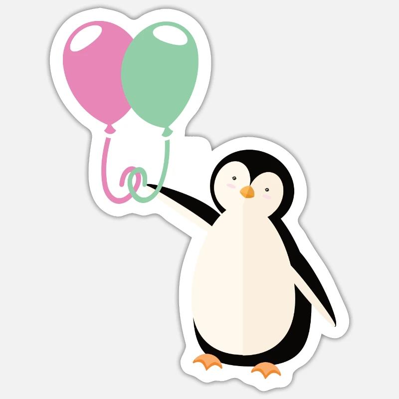 Pingouin mignon avec ballon - Sticker taille S (10 x 10 cm) - blanc mat