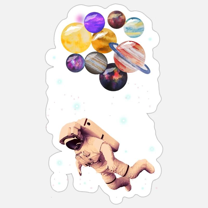 Planètes astronautes - Sticker taille S (10 x 10 cm) - blanc mat