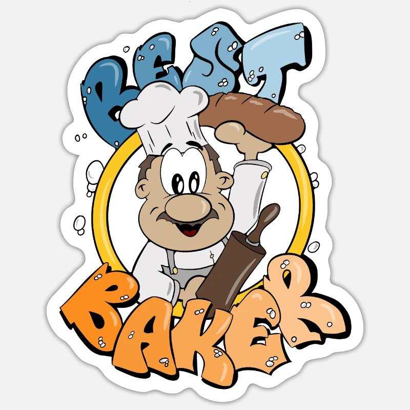 Bester Bäcker mit Brot in der Bäckerei Comic Figur Sticker Größe S (10 x 10 cm)