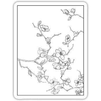 Floral Design Cerisier Outline Noir - Sticker taille S (10 x 10 cm) - blanc mat - Devant