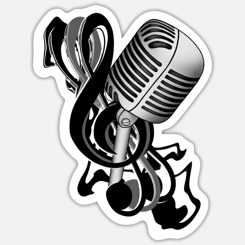 Microphone Clé de partition Sticker taille S (10 x 10 cm)
