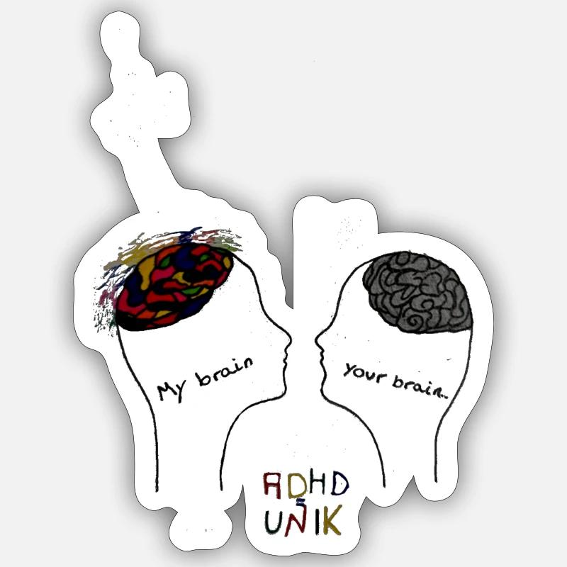 ADHD brain - Klistremerke størrelse S (10 x 10 cm) - matt hvit