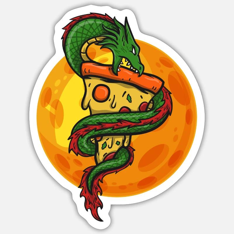 Drache mit Pizza , Mond, Geschenk, Geschenkidee Sticker Größe S (10 x 10 cm)
