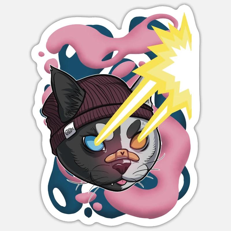 Laser beam cat - Sticker size S (10 x 10 cm) - white matte