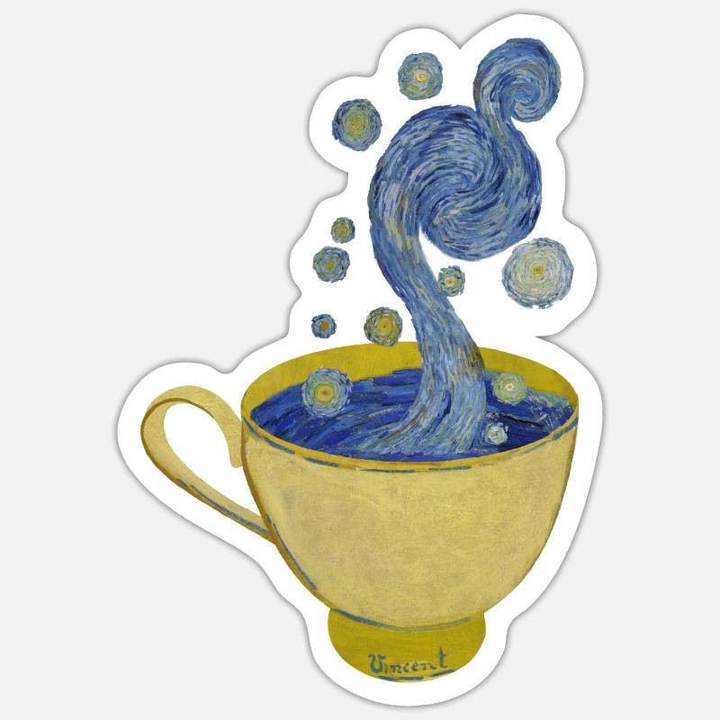 Starry Coffee, Starry Night - Vincent - Sticker Größe S (10 x 10 cm) - Mattweiß