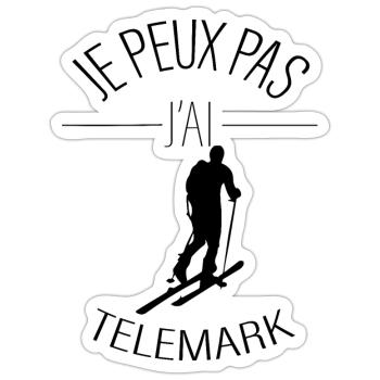 Je peux pas j'ai télémark - j'peux pas j'ai télém - Sticker taille S (10 x 10 cm) - blanc mat - Devant