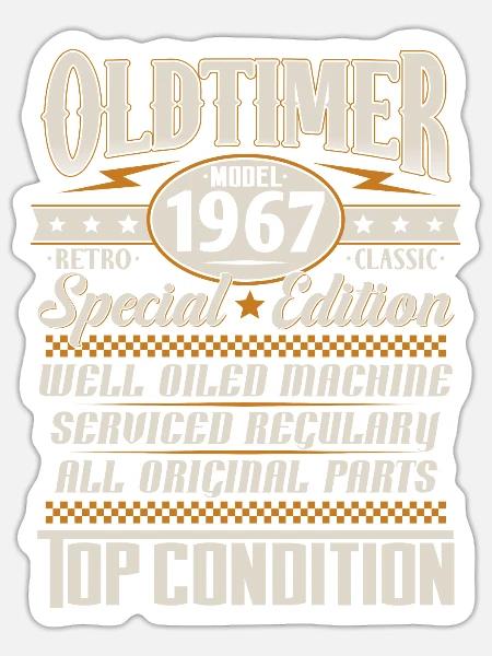Oldtimer Vintage 1967 Jahrgang Retro Geburtstag - Sticker Größe S (10 x 10 cm) - Mattweiß