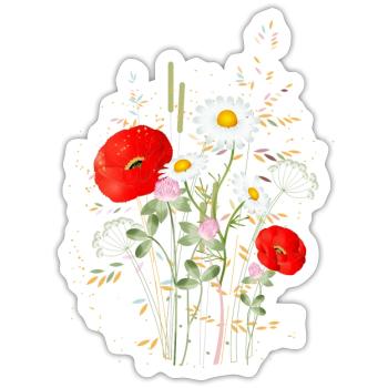 wunderschöne blühende Sommerwiese mit Mohnblumen - Sticker Größe S (10 x 10 cm) - Mattweiß - Vorne