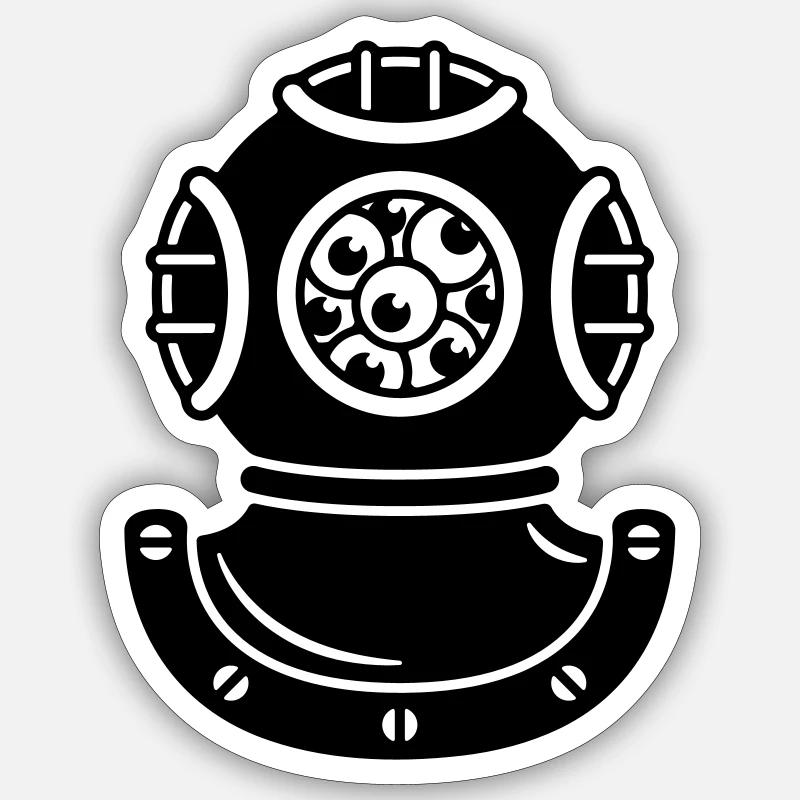 Casque de plongée avec des yeux de créature - Sticker taille S (10 x 10 cm) - blanc mat