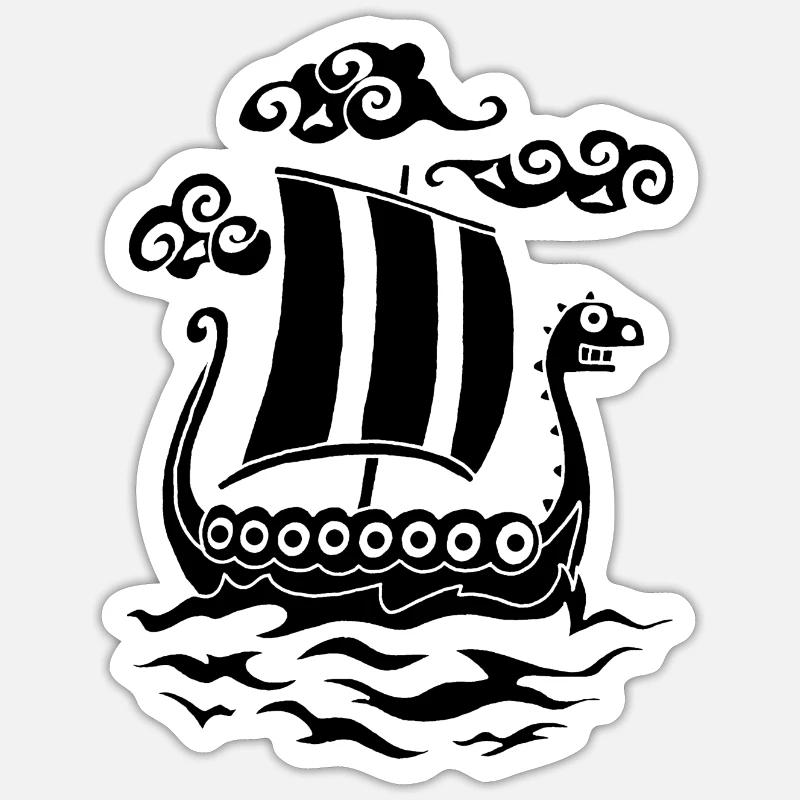 Funny black Drakkar - Sticker size S (10 x 10 cm) - white matte