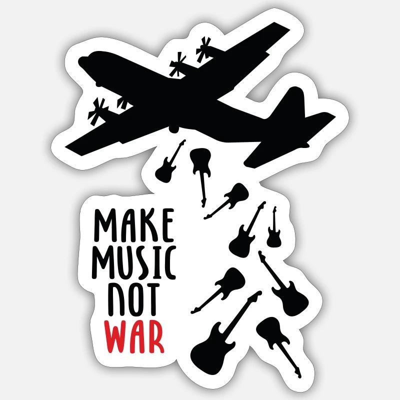Make Music Not War - Sticker taille S (10 x 10 cm) - blanc mat