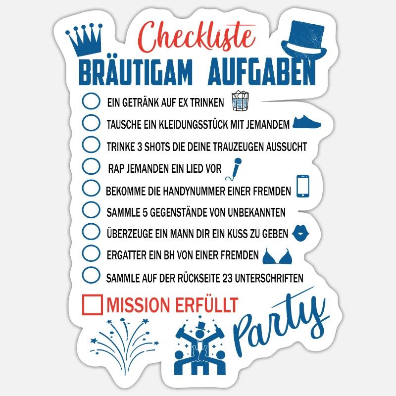 Bräutigam Checkliste - Sticker Größe S (10 x 10 cm) - Mattweiß