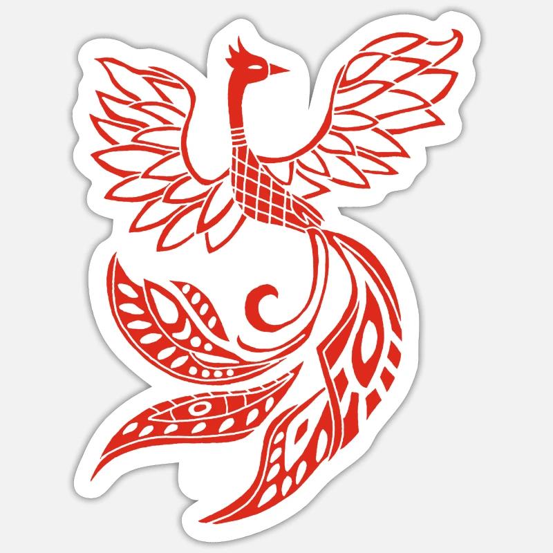 Roter Phönixvogel - Sticker Größe S (10 x 10 cm) - Mattweiß