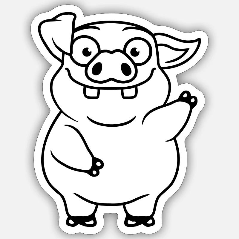 Comic waving funny pig Sticker size S (10 x 10 cm)