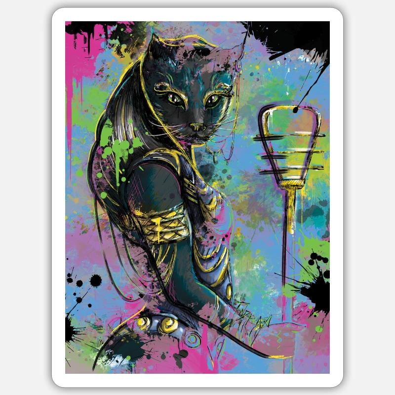 Bastet Egyptix Indagrafx - Sticker taille S (10 x 10 cm) - blanc mat