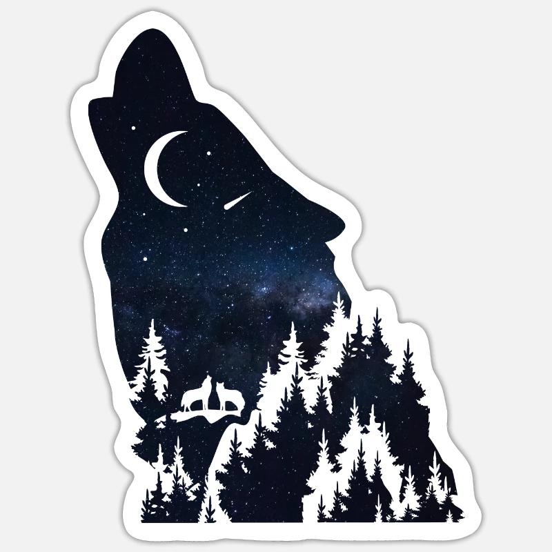Wolf silhouette Galaxy - Sticker Größe S (10 x 10 cm) - Mattweiß