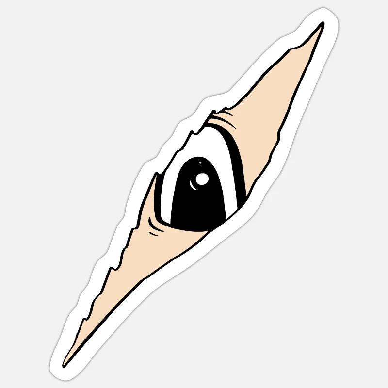 Eye peeks through a crack - torn fabric Sticker size S (10 x 10 cm)