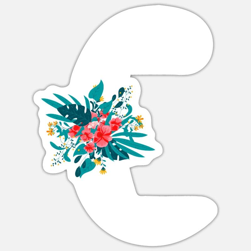 lettre C fleuris - Sticker taille S (10 x 10 cm) - blanc mat