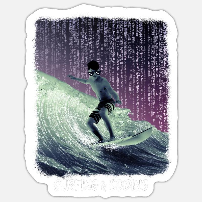 Surfing & Coding - Sticker Größe S (10 x 10 cm) - Mattweiß