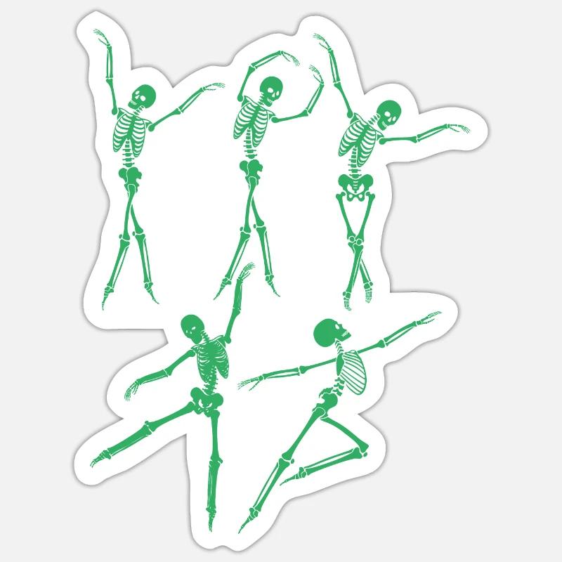 Green Dancing Skeleton - Sticker size S (10 x 10 cm) - white matte