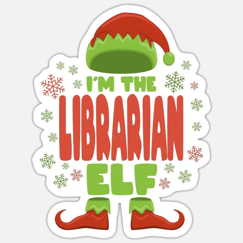 Bibliothécaire lutin de Noël - Sticker taille S (10 x 10 cm) - blanc mat