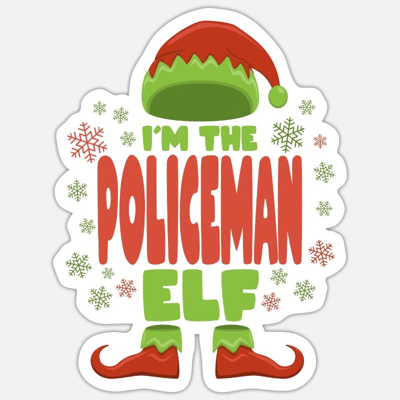 Elfe de Noël policier - Sticker taille S (10 x 10 cm) - blanc mat