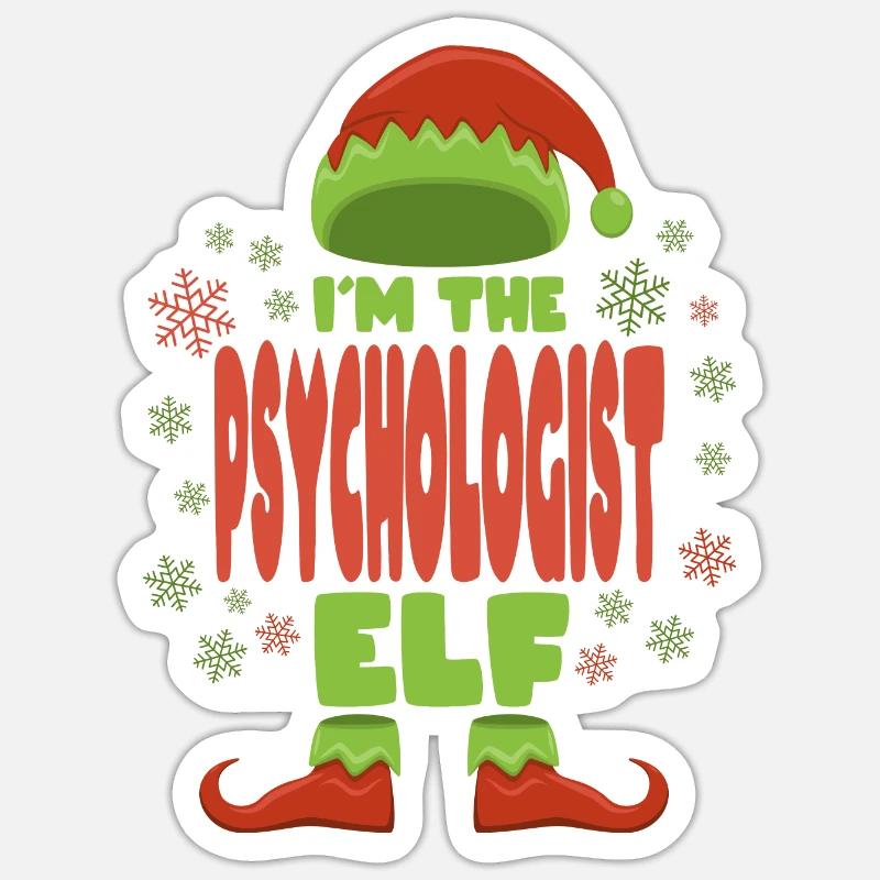 Psychologue Elfe de Noël - Sticker taille S (10 x 10 cm) - blanc mat