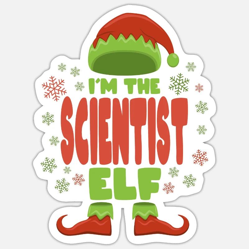 Scientifique Elfe de Noël - Sticker taille S (10 x 10 cm) - blanc mat