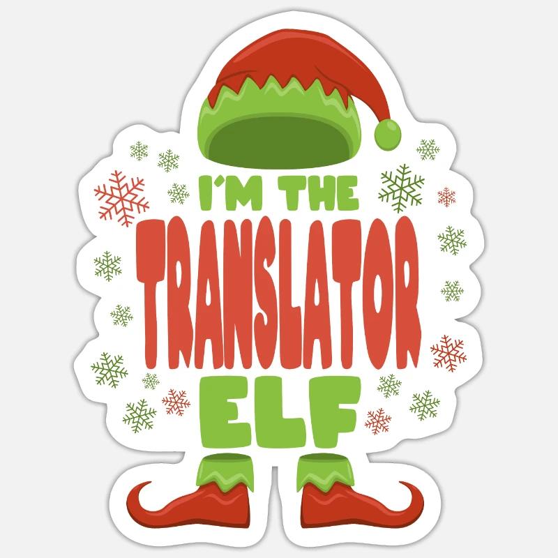 Elfe de Noël Traducteur - Sticker taille S (10 x 10 cm) - blanc mat