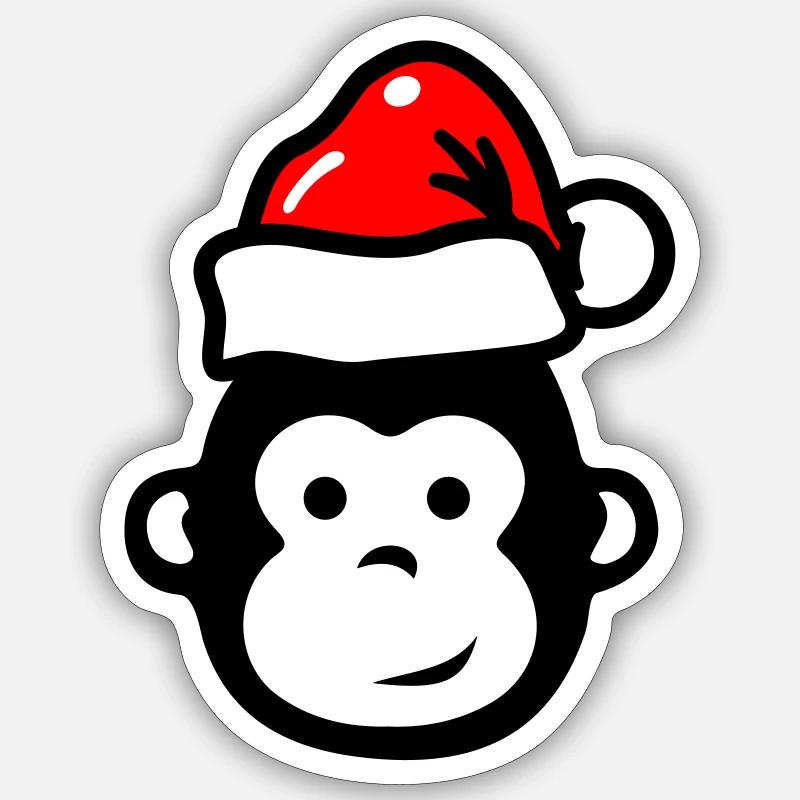 Singe Noël Noël Comic - Sticker taille S (10 x 10 cm) - blanc mat