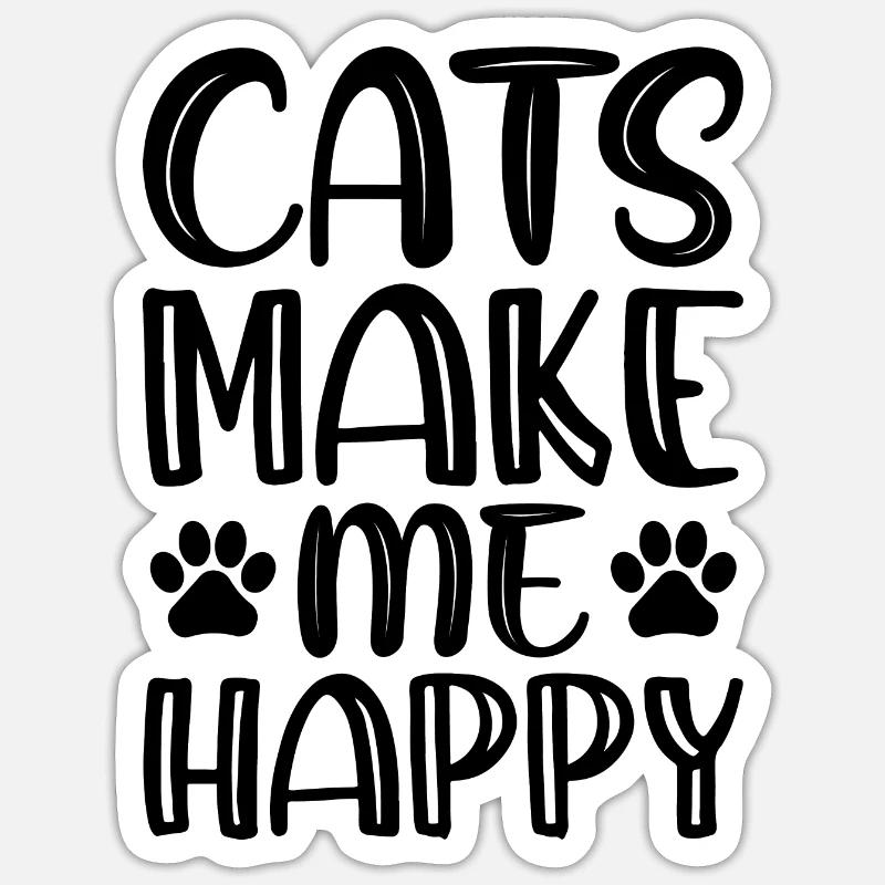 cats make me happy - Sticker taille S (10 x 10 cm) - blanc mat