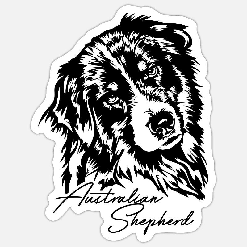 AUSTRALIAN SHEPHERD Aussie Hunde Portrait Wilsigns - Sticker Größe S (10 x 10 cm) - Mattweiß