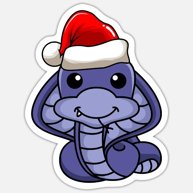 Snake Cobra Comic Noël - Sticker taille S (10 x 10 cm) - blanc mat