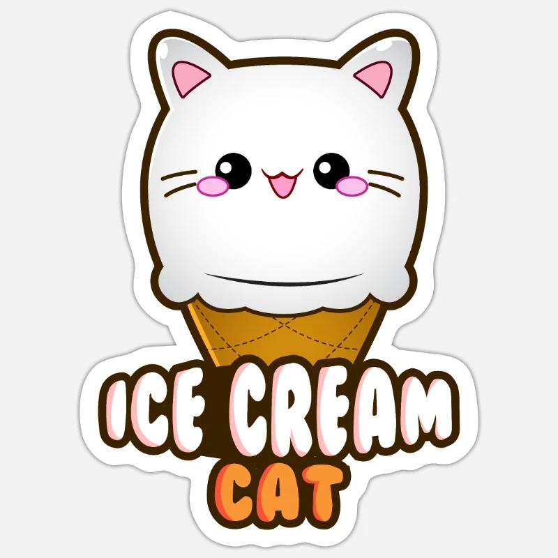 Ice Cream Cat Eiscreme Eis Katze Vanille Eiskugel - Sticker Größe S (10 x 10 cm) - Mattweiß