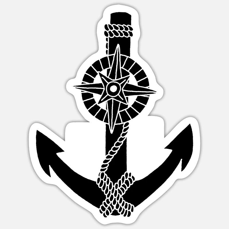 Black anchor compass - Sticker size S (10 x 10 cm) - white matte