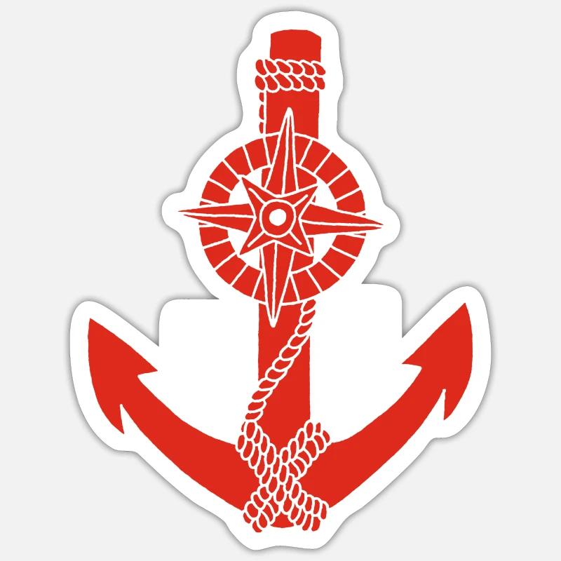 Red compass anchor - Sticker size S (10 x 10 cm) - white matte