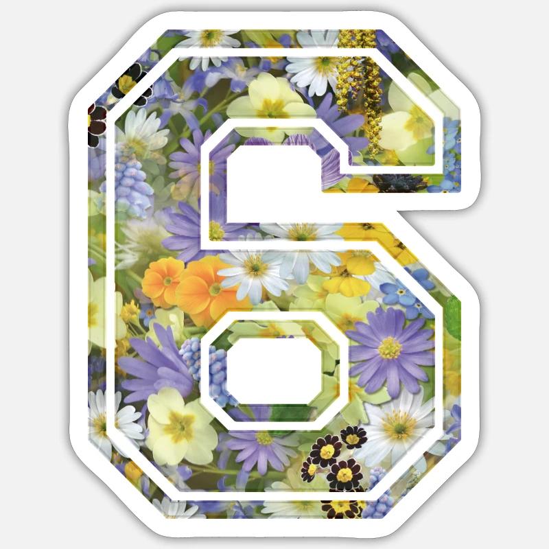 Numero 6 fleur, Équipe Foot, basket université - Sticker taille S (10 x 10 cm) - blanc mat