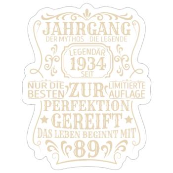 Geburtstagsgeschenk Geboren 1934 89 Jahre - Sticker Größe S (10 x 10 cm) - Mattweiß - Vorne