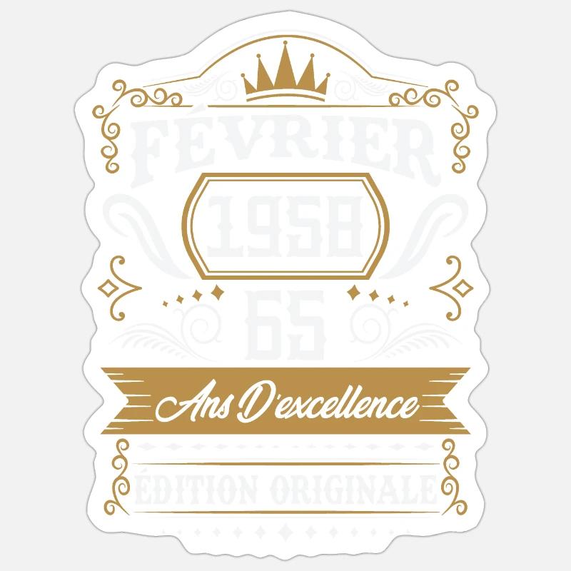 Février 1958 65 Ans Rétro Cadeau D'anniversaire - Sticker taille S (10 x 10 cm) - blanc mat