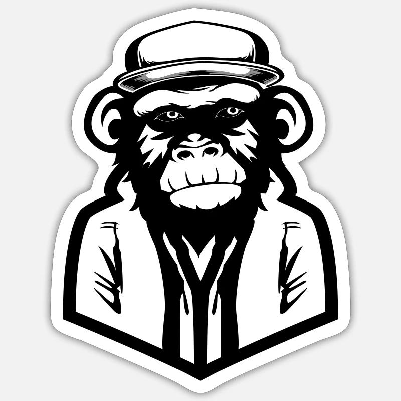Black and white monkey vector copy - Sticker Größe S (10 x 10 cm) - Mattweiß