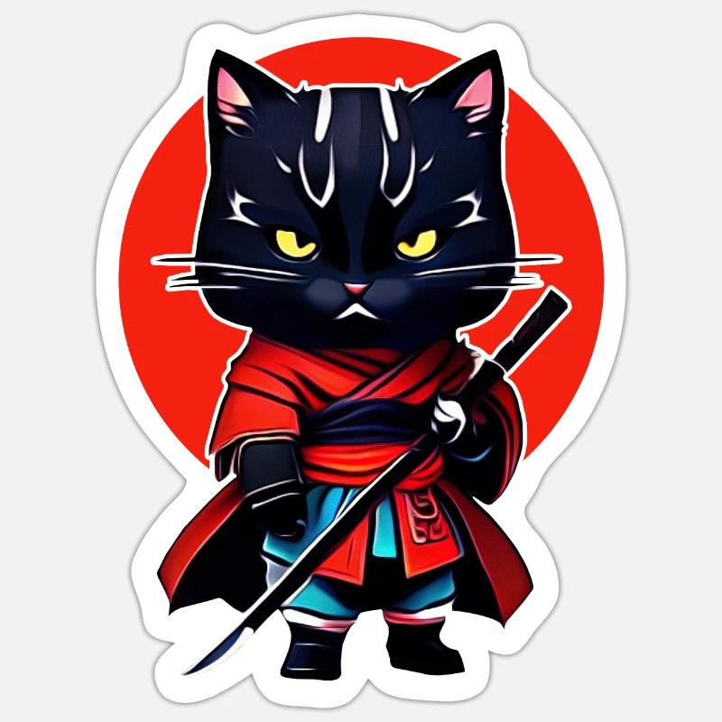 Samurai-Katze Sticker Größe S (10 x 10 cm)