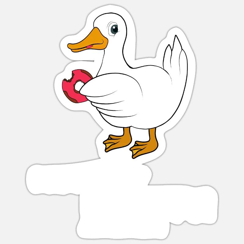 Canard avec beignet - Sticker taille S (10 x 10 cm) - blanc mat