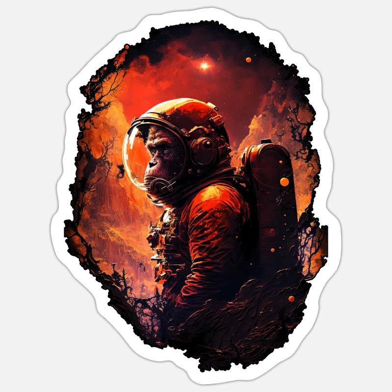 Monkey Astronaut Chimpanzee Space Surreal Moon - Sticker size S (10 x 10 cm) - white matte