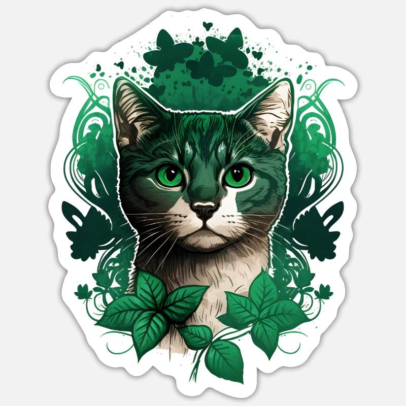 Cat with ivy frame Sticker size S (10 x 10 cm)