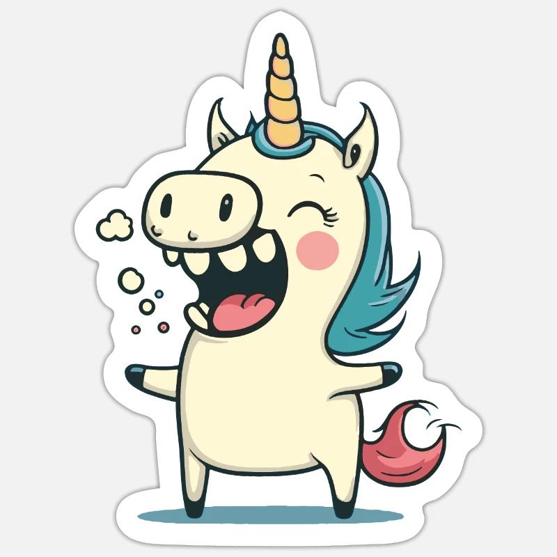Licorne Moche Coloré Mignon Mignon Dessin Animé Comic - Sticker taille S (10 x 10 cm) - blanc mat