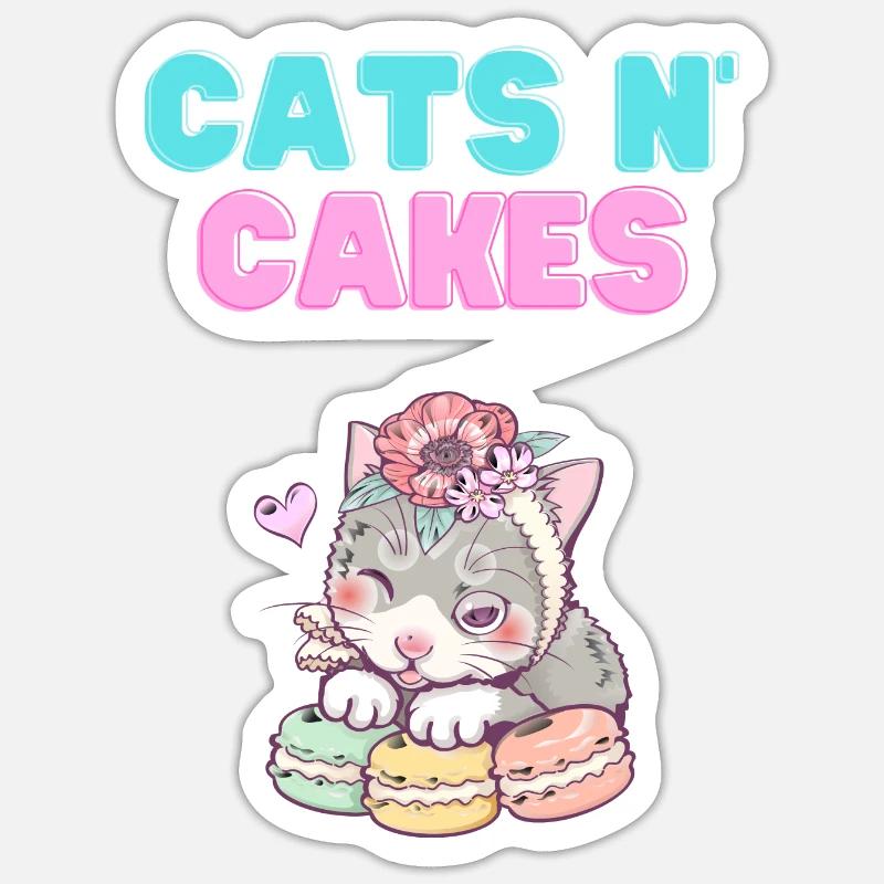 Chats et gâteaux - Sticker taille S (10 x 10 cm) - blanc mat