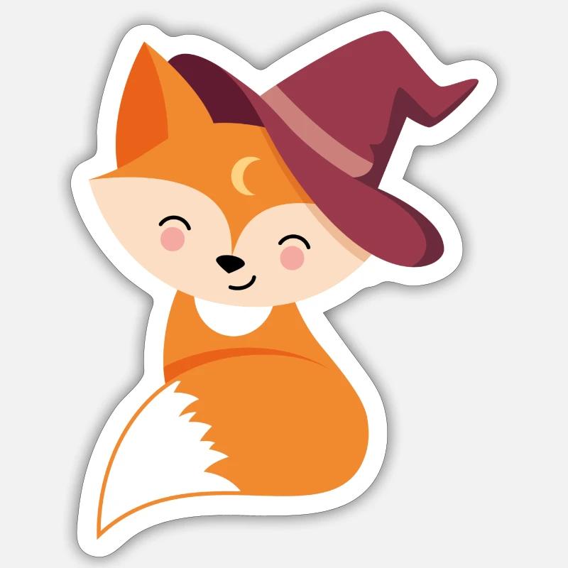 Fox with magic hat - Sticker size S (10 x 10 cm) - white matte