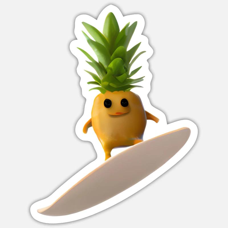 Surfende Ananas - Sticker Größe S (10 x 10 cm) - Mattweiß
