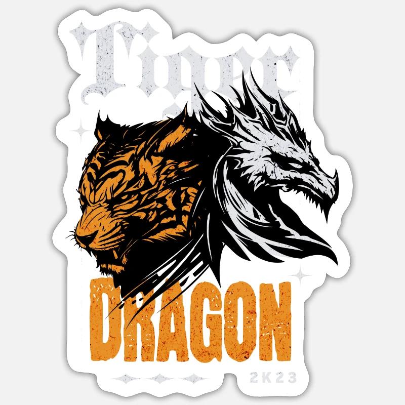 Tiger Dragons 2 - Sticker Größe S (10 x 10 cm) - Mattweiß